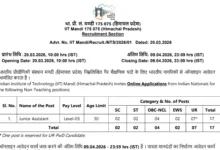 IIT Mandi Junior Assistant Recruitment 2026 Notification Released and Apply Online
