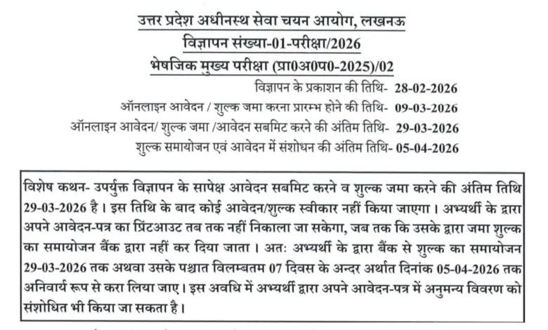 UPSSSC Pharmacist Recruitment 2026 Notification Released & Apply Online for 560 Posts