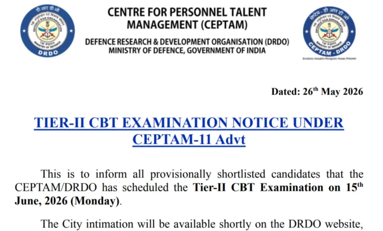 DRDO CEPTAM-11 (STA, Technician-764 Posts) Exam Date & Admit Card 2026 Released, Check Now