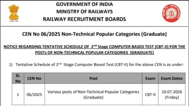 Railway RRB CEN 06/2025 NTPC Graduate Level (5810 Posts) Exam Date & Admit Card 2026 Released, Check Now