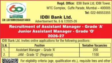 IDBI Bank Assistant Manager & JAM Recruitment 2026 Notification Released for 1300 Posts, Apply Online