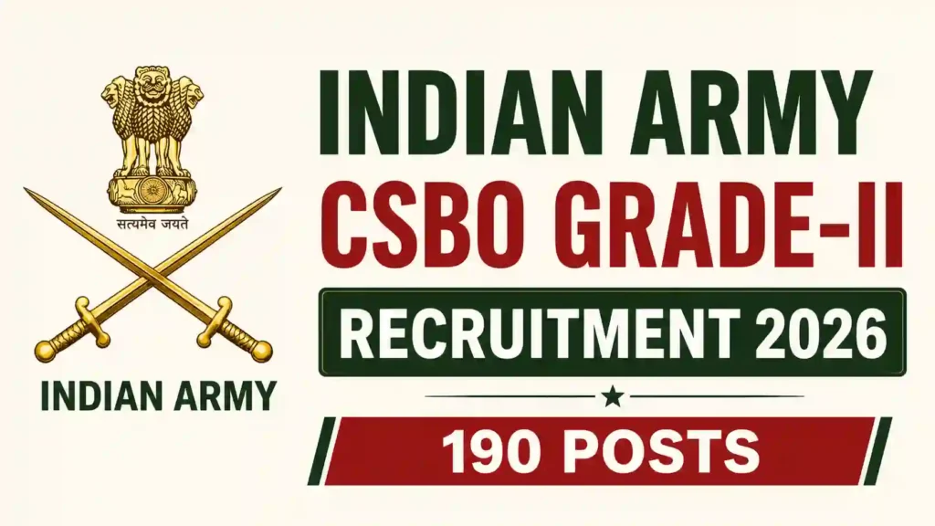 Indian Army CSBO Grade-II Recruitment 2026 Notification Released for 190 Posts, Apply Offline