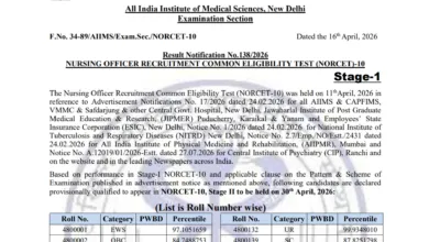 AIIMS NORCET 10th (Nursing Officer-2551 Posts) Result 2026 Released, Check Now