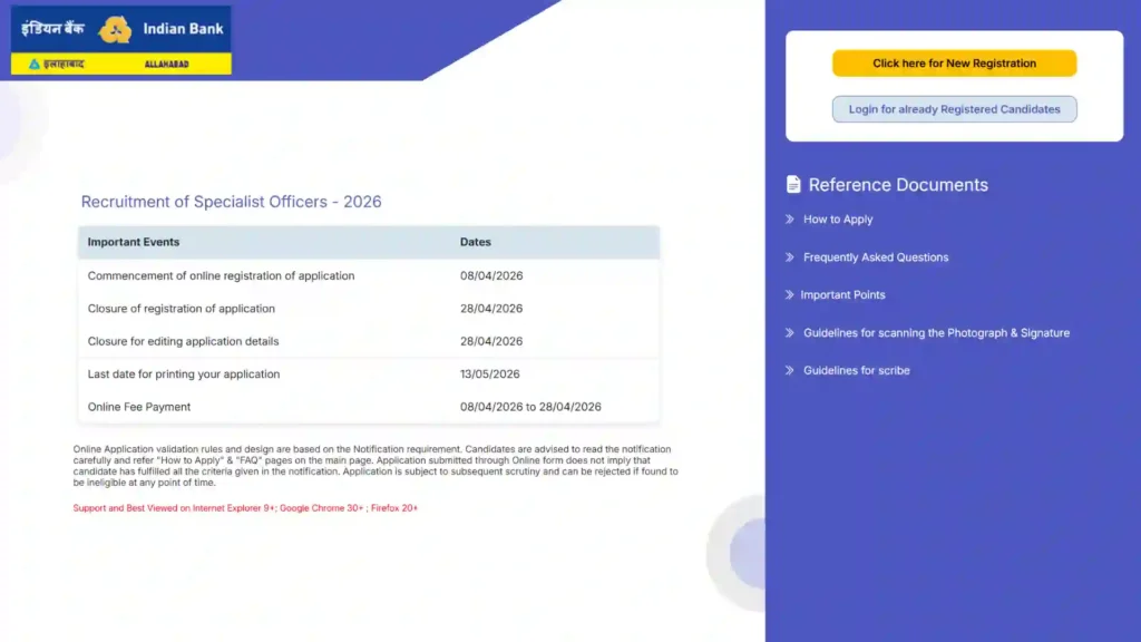 Indian Bank Specialist Officer (SO) Recruitment 2026 Notification Released & Apply Online for 350 Various Posts