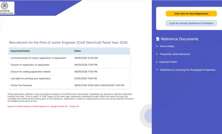 Reserve Bank of India (RBI) Junior Engineer Recruitment 2026 Notification Released & Apply Online