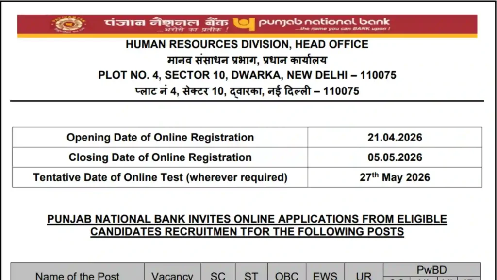 Punjab National Bank Specialist Officer (SO) Engineer Recruitment 2026 Notification Released & Apply Online
