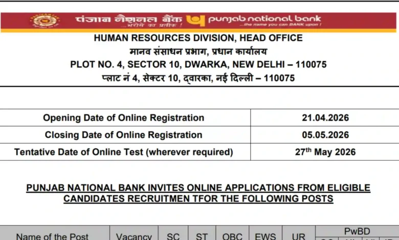 Punjab National Bank Specialist Officer (SO) Engineer Recruitment 2026 Notification Released & Apply Online