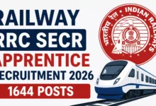 Railway RRC SECR Apprentice Recruitment 2026 Notification Released & Apply Online for 1644 Posts