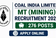 Coal India MT (Mining) Recruitment 2026 Notification Released for 276 Posts, Apply Online