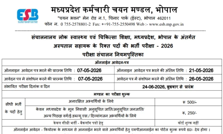 MPESB Hospital Assistant Recruitment 2026 Notification Released for 1200 Posts, Apply Online