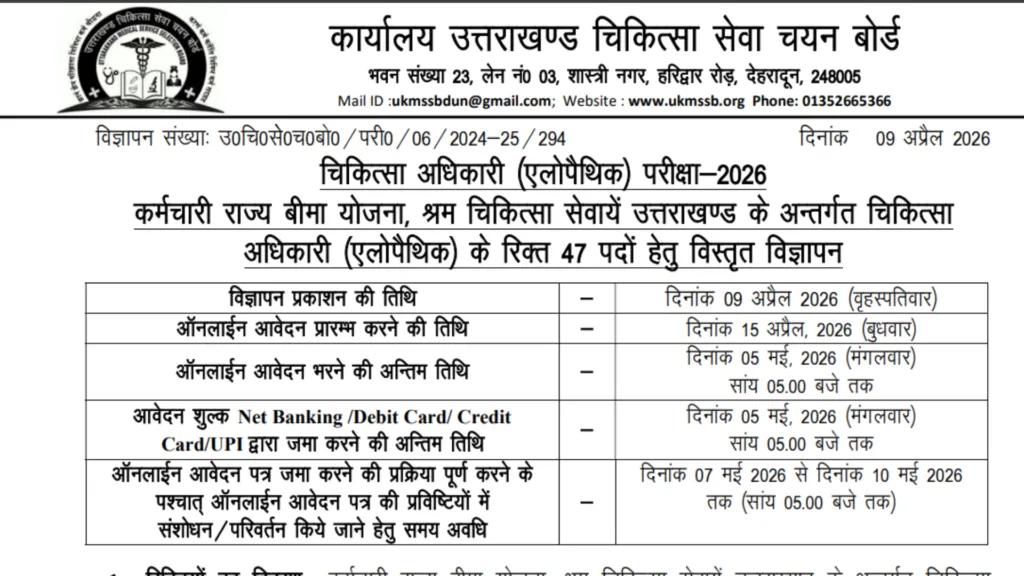 UKMSSB ESI Medical Officer (Allopathic) Recruitment 2026 Notification Released & Apply Online for 47 Posts