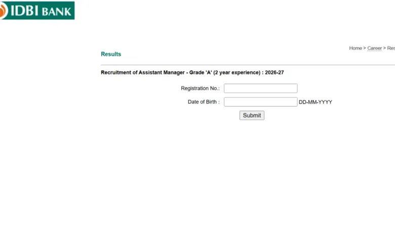 IDBI Bank Assistant Manager & JAM (1300 Posts) Result 2026 Released, Check From This Link