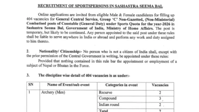 SSB Constable GD (Sports Quota) Recruitment 2026 Notification Released & Apply Online for 404 Posts
