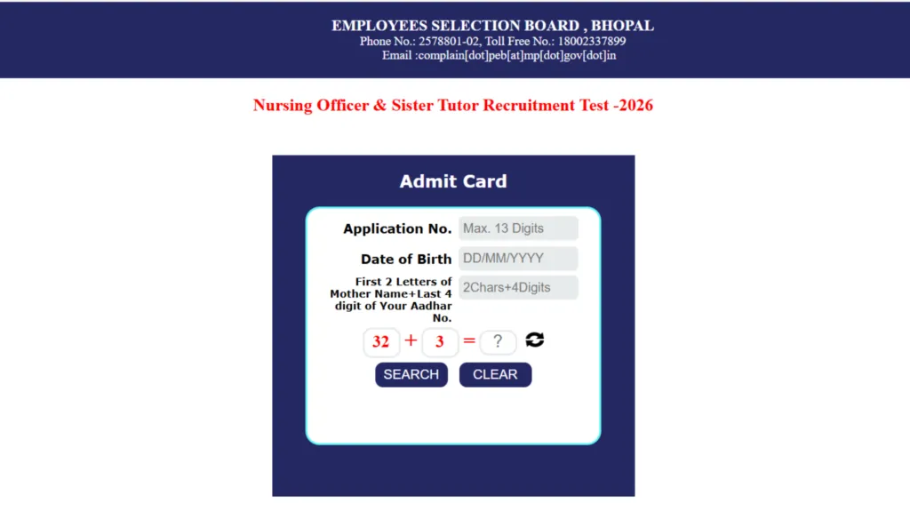 MPESB Nursing Officer & Sister Tutor (2317 Posts) Admit Card 2026 Released, Download Now