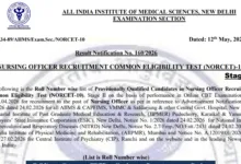 AIIMS NORCET 10th (Nursing Officer-2551 Posts) Result 2026 Released, Download PDF