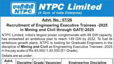 NTPC Engg. Executive Trainee (Civil & Mining) Recruitment 2026 Notification Released & Apply Online
