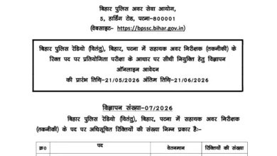 Bihar BPSSC Assistant Sub-Inspector (Technical) Recruitment 2026 Notification Released & Apply Online