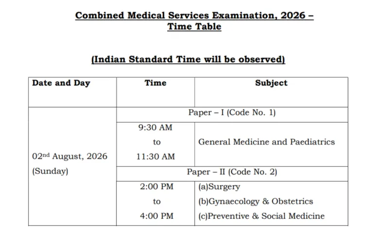 UPSC Combined Medical Services (CMS-1358 Posts) Exam Date & Admit Card 2026 Released, Check Now