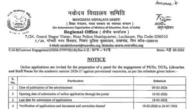 NVS Lucknow Region Contractual Teacher Recruitment 2026 Notification Released & Apply Online