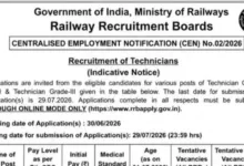 Railway RRB Technician Recruitment 2026 (CEN 02/2026) Notification Released for 6565 Posts, Apply Online