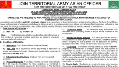 Territorial Army Officer Recruitment 2026 Notification Released & Apply Online