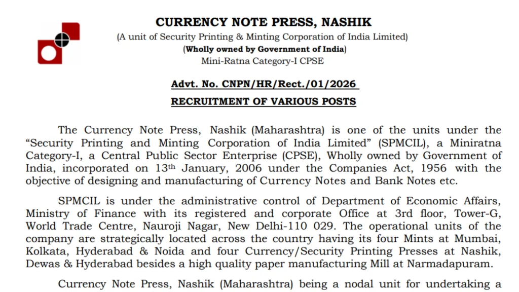 CNP Nashik Recruitment 2026 Notification Released & Apply Online for 534 Junior Technician, Supervisor and Other Posts