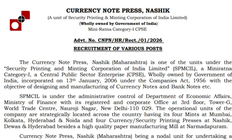 CNP Nashik Recruitment 2026 Notification Released & Apply Online for 534 Junior Technician, Supervisor and Other Posts