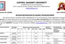 Central Sanskrit University (CSU) Non-Teaching Recruitment 2026 Notification Released for 144 Various Posts, Apply Online
