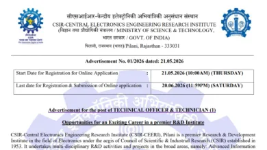 CSIR CEERI Technical Officer & Technician Recruitment 2026 Notification Released, Apply Online