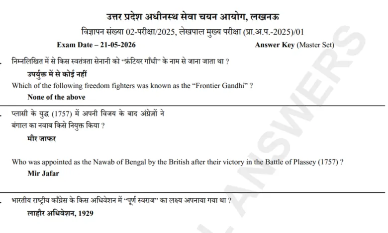 UPSSSC Lekhpal (7994 Posts) Answer Key 2026 Released, Download PDF