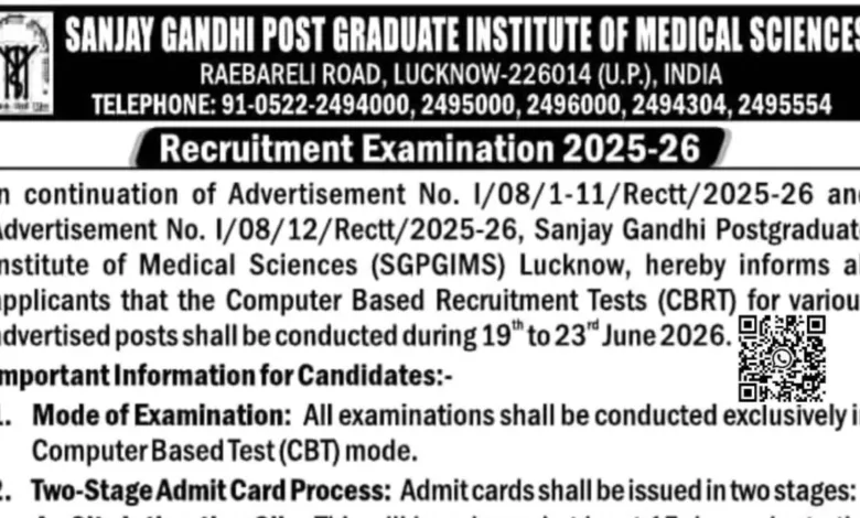 SGPGI Lucknow Nursing Officer and Non Teaching 1479 Posts Exam Date & Admit Card 2026 Released, Check Now