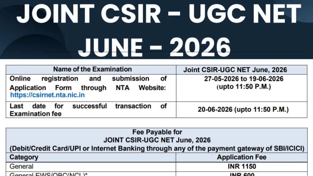 NTA CSIR UGC NET June 2026 Notification Released & Apply Online