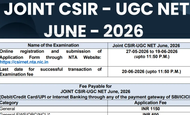 NTA CSIR UGC NET June 2026 Notification Released & Apply Online