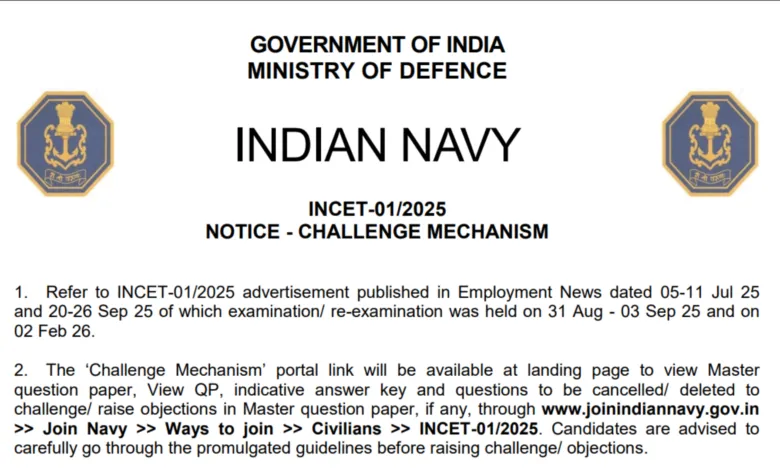 Indian Navy Civilian INCET 01/2025 (1110 Posts) Answer Key 2026 Released, Check From This Link