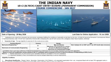 Indian Navy 10+2 (B.Tech) Cadet Entry Jan 2027 Notification Released, Check Eligibility & Apply Online