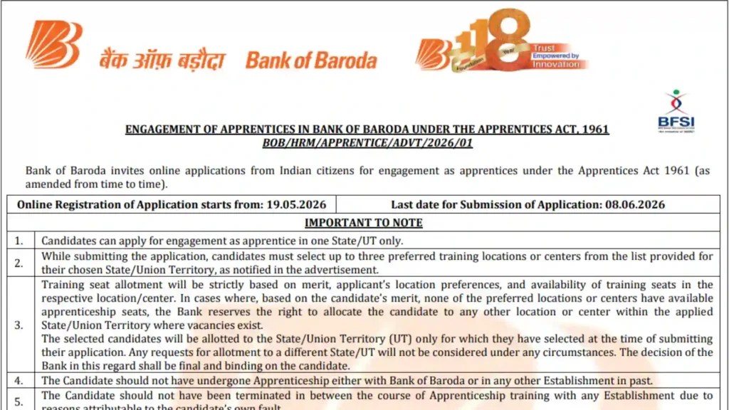 Bank of Baroda Apprentice Recruitment 2026 Notification Released & Apply Online for 5000 Posts