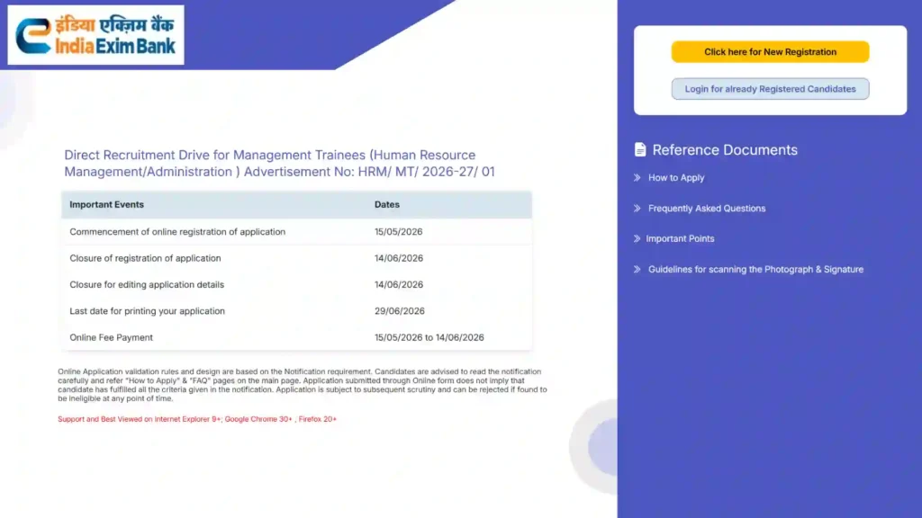 Exim Bank Management Trainee Recruitment 2026 Notification Released & Apply Online