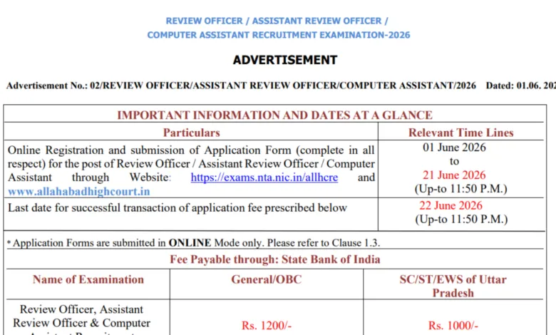 Allahabad High Court RO, ARO & Computer Assistant Recruitment 2026 Notification Released for 543 Posts, Apply Online