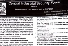 CISF ASI Paramedical Staff Recruitment 2026 Notification Released for Various Posts, Apply Online