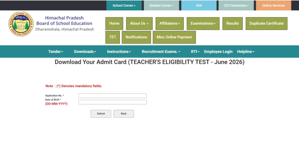 HPTET June 2026 Exam Admit Card Released, Download Link