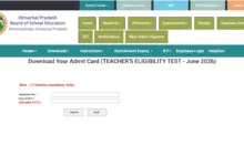 HPTET June 2026 Exam Admit Card Released, Download Link