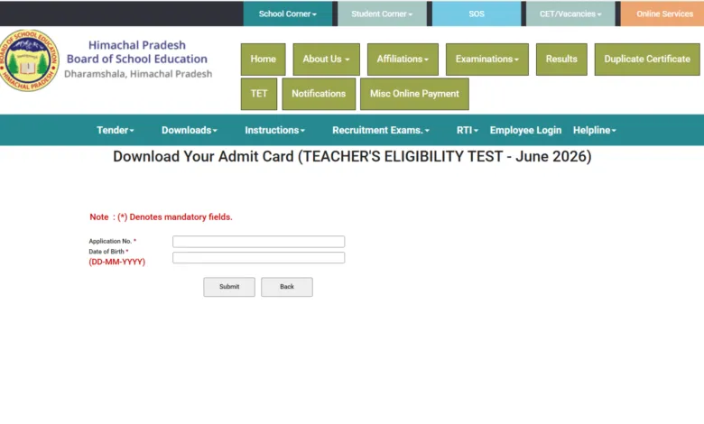 HPTET June 2026 Exam Admit Card Released, Download Link
