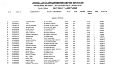 UKSSSC Driver (72 Posts) Result 2026 Released – Download Merit List PDF