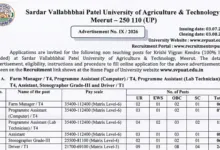 Meerut SVPUAT Non-Teaching Recruitment 2026 Notification Released for Various Posts, Apply Online