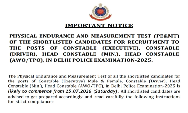 Delhi Police Constable (Executive-7201 Posts) Exam Date & Admit Card 2025 Released, Check Now