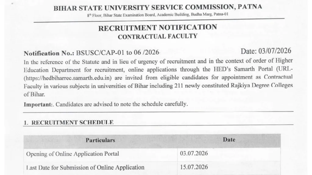 Bihar BSUSC Assistant Professor  Recruitment 2026 Notification Released & Apply Online for 3687 Posts
