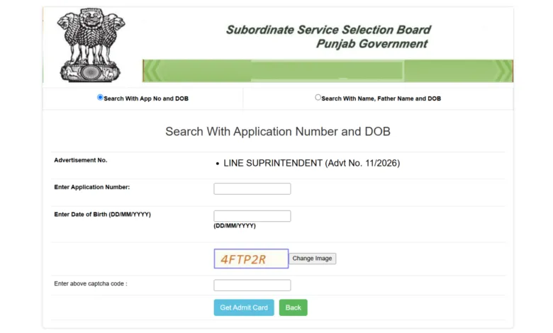 Punjab PSSSB Line Superintendent Exam Date & Admit Card 2026 Released, Check Now