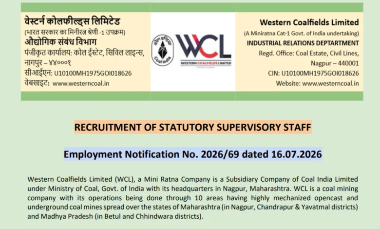 Western Coalfields (WCL) Mining Sirdar & Assistant Foreman Recruitment 2026 Notification Released for 444 Posts, Apply Online