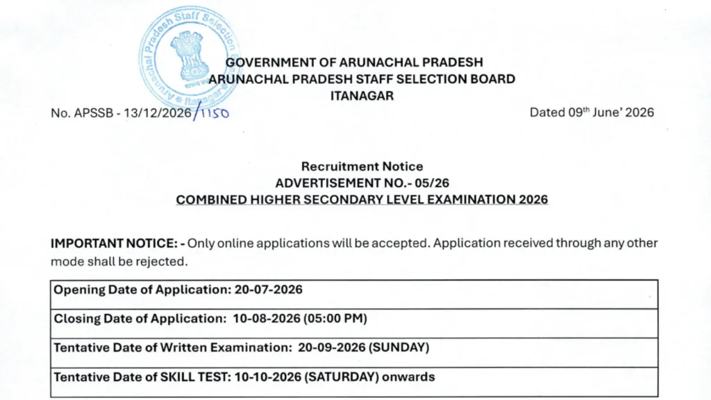 APSSB CHSL (12th Level) Recruitment 2026 Notification Released for 207 Posts, Apply Online