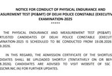 Delhi Police Constable (Executive-7201 Posts) Exam Date & Admit Card 2025 Released, Check Now
